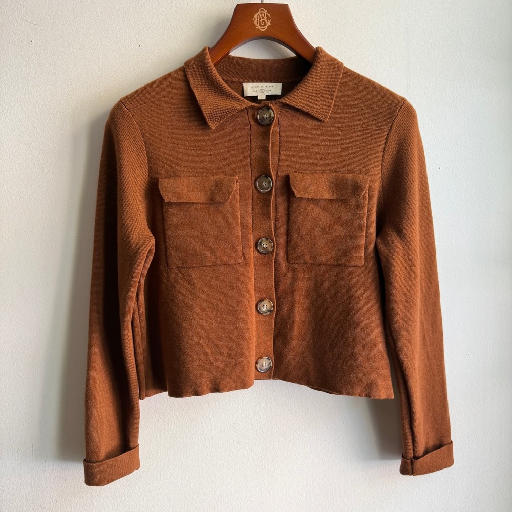 Sezane Betty Cardigan Jacket Merino Wool Knit Brown Small Good